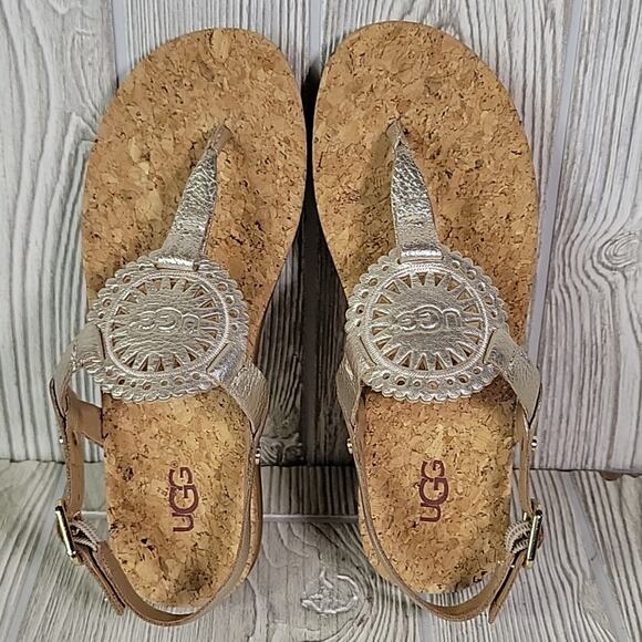 UGG Wayden II Metallic Gold Leather Sandals Womens Size 5 NEW - Picture 8 of 12